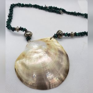 G Vintage malachite necklace with shell pendant